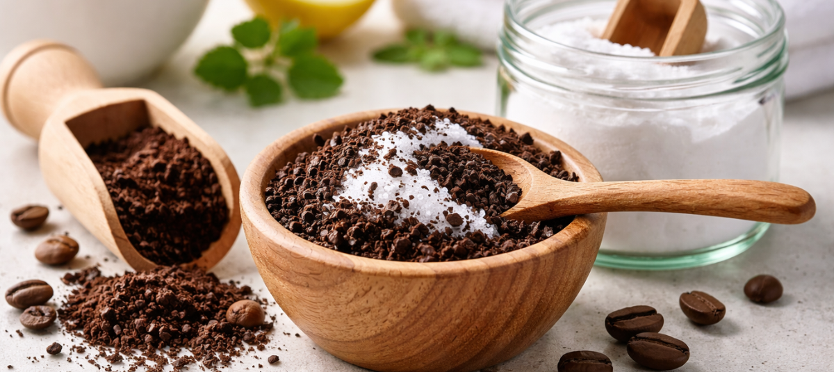 mezclar café usado con bicarbonato